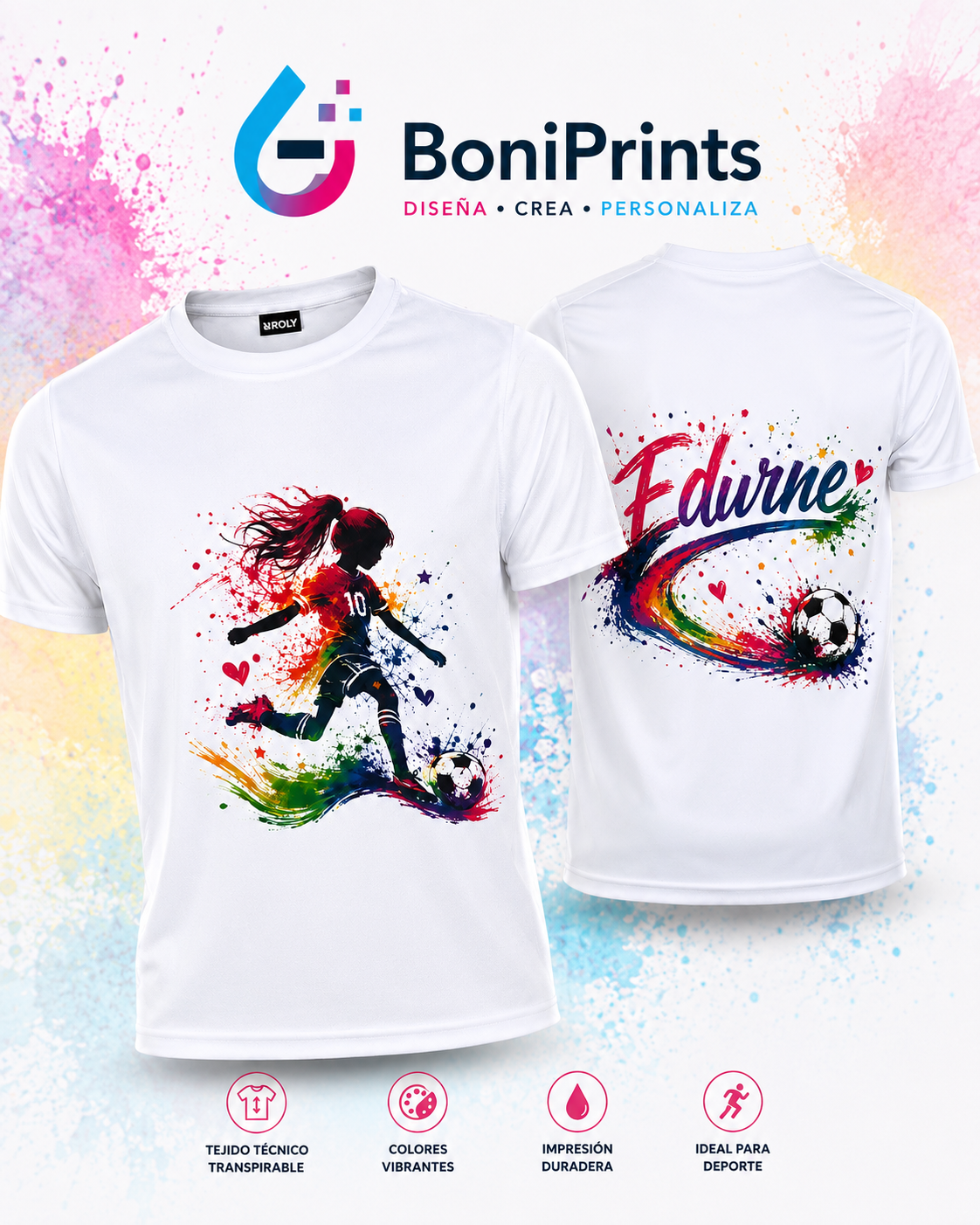 Camiseta de fútbol femenino personalizada con nombre - BoniPrints