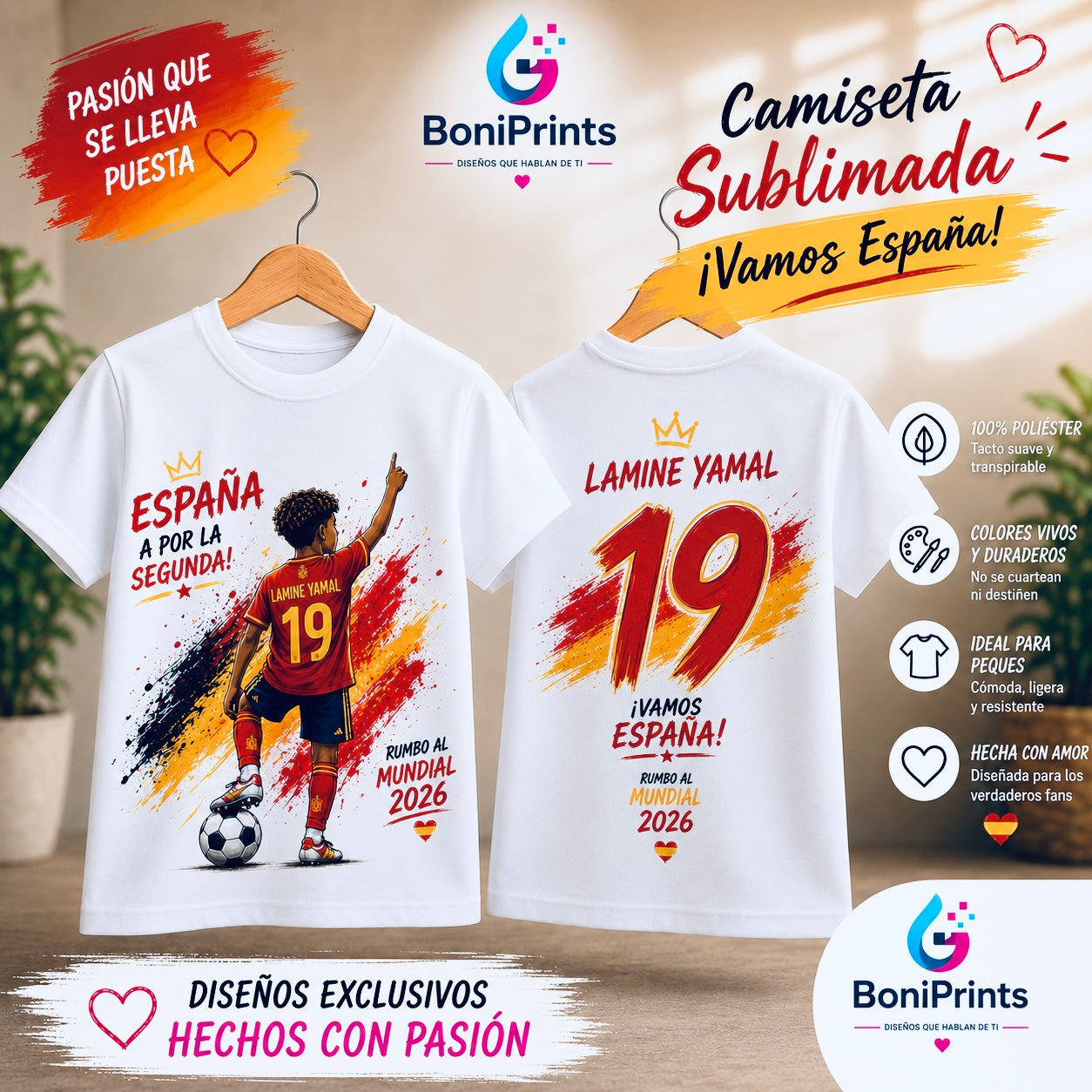 Camiseta sublimada Lamine Yamal 19 - Vamos España Mundial 2026 - BoniPrints