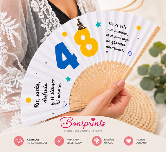 Abanico personalizado con vinilo adhesivo permanente para cumpleaños